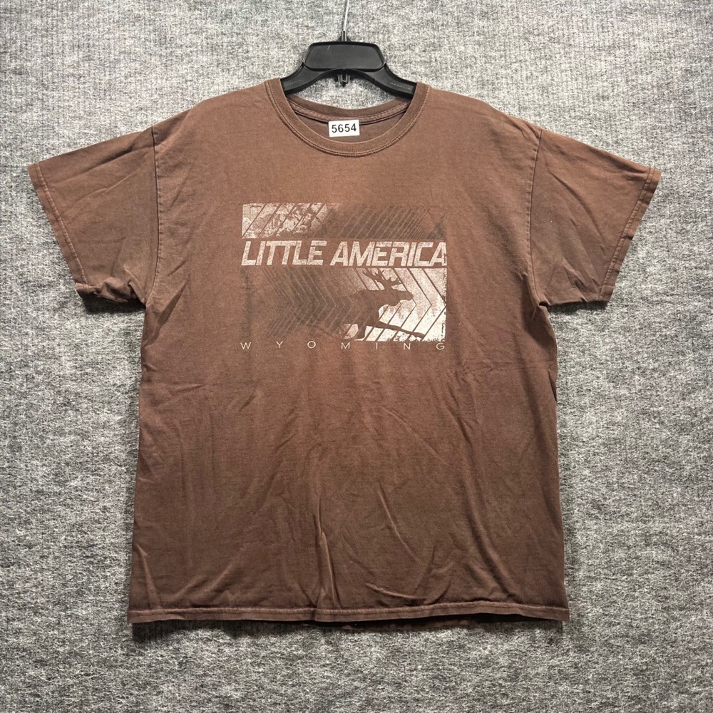 Little America Wyoming Graphic T-Shirt Brown Moose Souvenir Mens Large